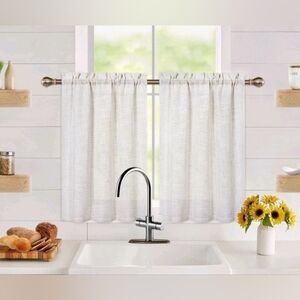 New with tags! Pair of sandy beige linen window curtain tiers 36 x 52